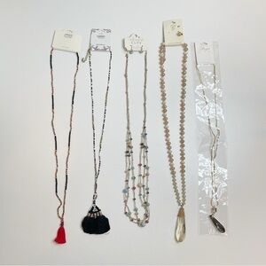 Long Necklaces with Beads and Tassels Costume Jewelry Set of 5 NEW with tags